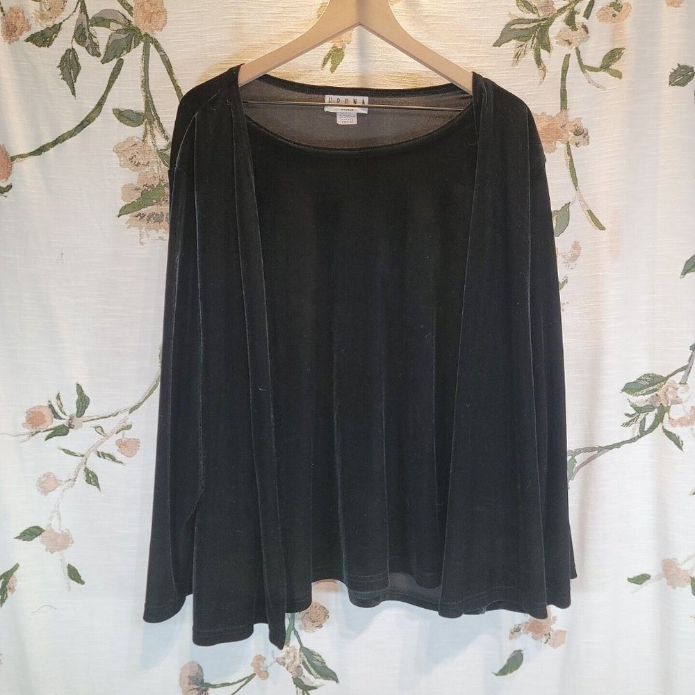 Erena Woman Black Velvet Faux Jacket Long Sleeve Elegant Blouse Top